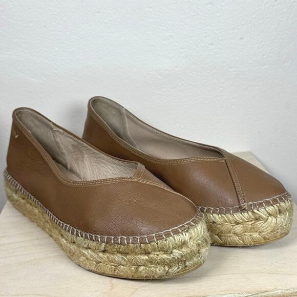 Viscata Barcelona Espadrille Flats Tan Leather Spain natural Jute Platform 40 - Picture 1 of 9